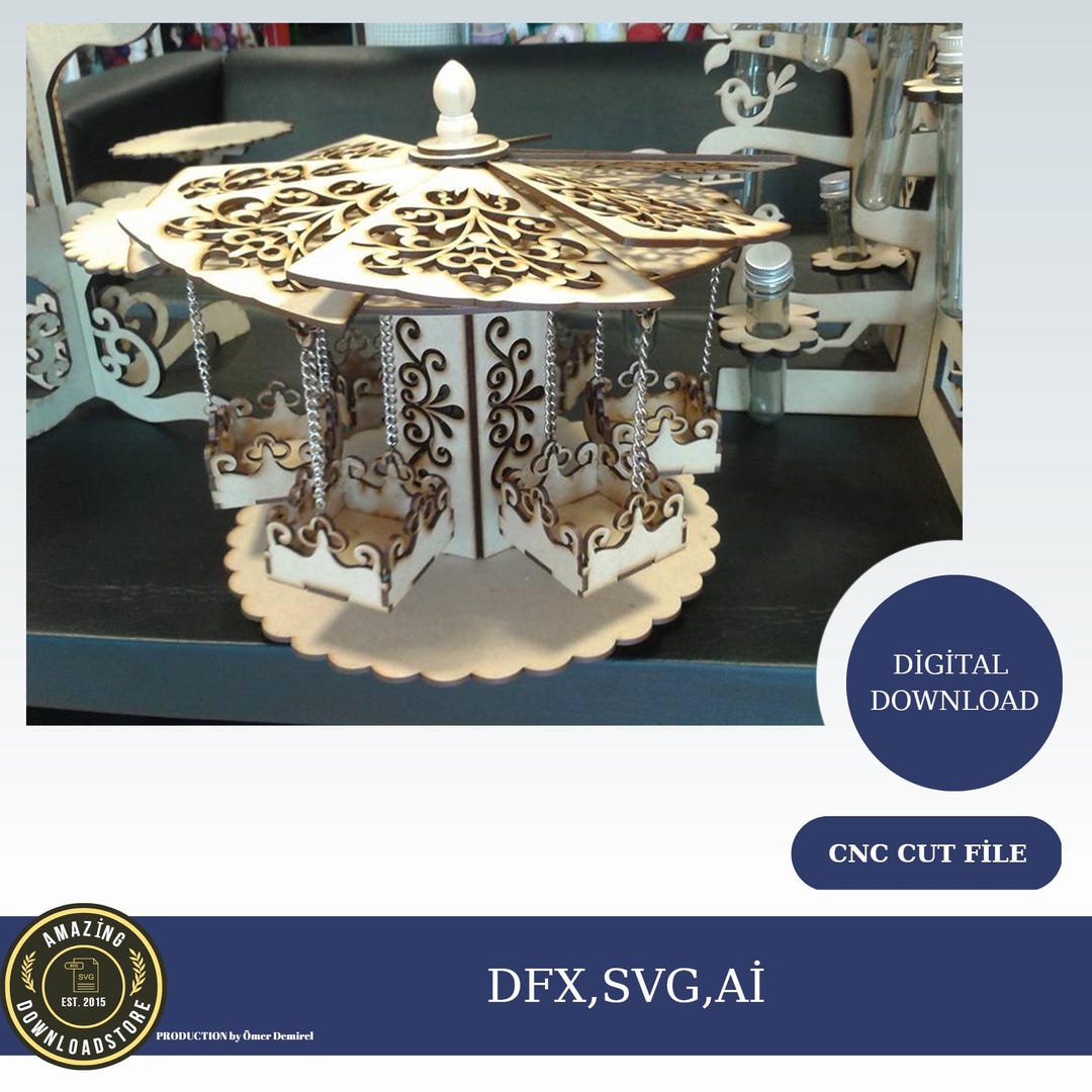 3D Carousel Laser Cut File SVG Wooden Carousel File for Laser DXF Cut ...