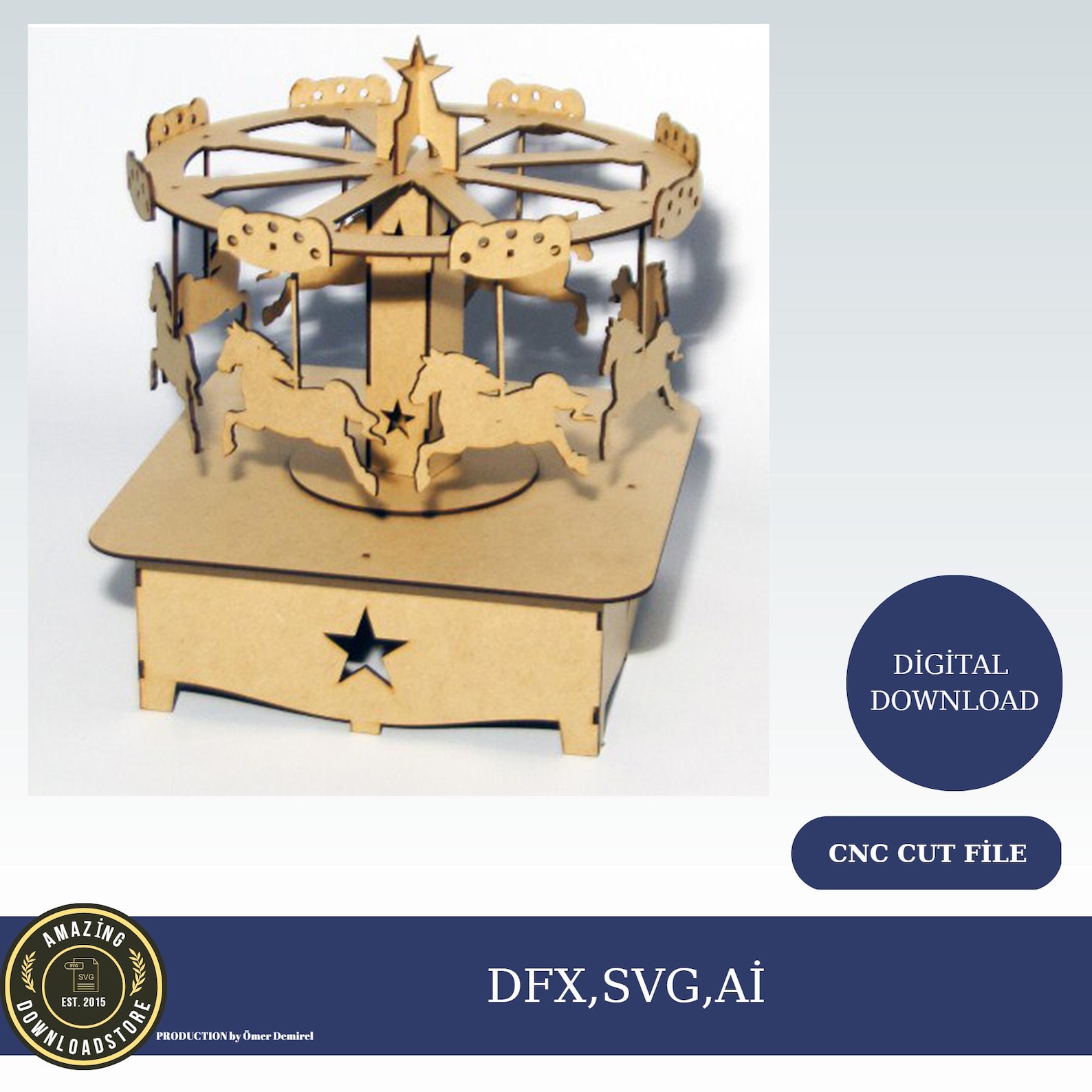 3D Carousel Laser Cut File SVG Wooden Carousel File for Laser DXF Cut ...