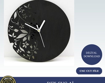 Reloj de pared decorativo. Archivos cortados con láser SVG, DXF, CDR, planos vectoriales. Archivos Glowforge. Descarga instantánea. Archivo CNC. Patrón CNC. N.º 9