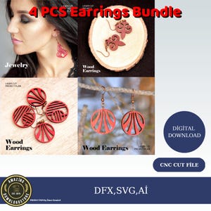 Pendientes de cartón 12 estilos diferentes Colgantes Joyas svg dxf Colgantes Glowforge cortados con láser Descarga digital