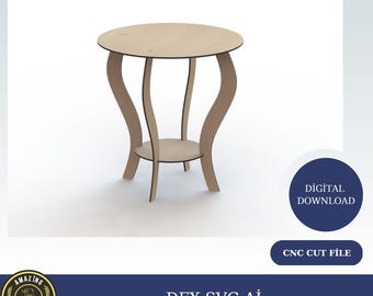 mesa redonda escritorio Mesa de madera / Escritorio Archivos de corte DXF SVG, planos de patrones vectoriales de enrutador CNC de 650 mm