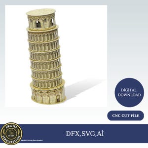 TORRE DI PISA Taglio Laser, Taglio Laser Vettore, cnc, file vettoriali taglio laser, Modello Torre di Pisa Spessore 3 e 4 mm