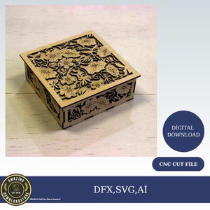 Archivos SVG de caja de joyería de madera cortada con láser, archivos de caja de regalo de madera, archivos vectoriales para corte láser de madera