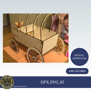 Quebra-cabeça de madeira cortado a laser Carreta Wagon3D, arquivo digital, corte a laser, corte a laser 3D, modelo de carro, modelo de corte a laser, DXF, CDR, SV