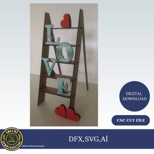 Escalera de madera cortada con láser, corte CNC, enrutador CNC, archivos vectoriales, descarga instantánea, Dxf, Cdr, Ai, Svg, escalera de madera de modelo sólido