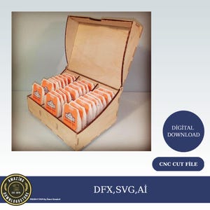 caja de té Corte láser.  Plantillas cortadas con láser. Archivo para cnc. Ai, Cdr, SVG, Dxf. juguete de madera diy corte cnc