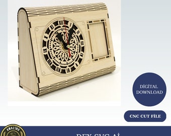 Reloj de pared decorativo. Archivos cortados con láser SVG, DXF, CDR, planos vectoriales. Archivos Glowforge. Descarga instantánea. Archivo CNC. Patrón CNC. N.º 1