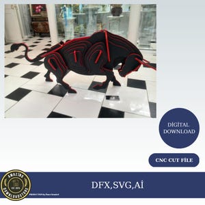 Arquivos SVG DXF CDR de decoração de touro 3D - Arquivos Svg em camadas para Cricut, Animal Svg 3D cortado a laser