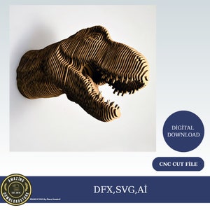 Cabeza de animal - Dinosaurio - trofeo animal. Animal para montar en cartón ecológico. Escultura Puzzle 3D DIY.