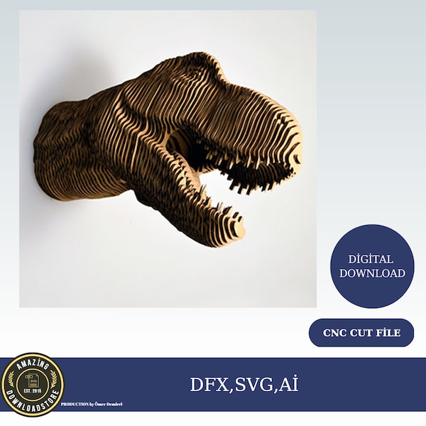 Animal head - Dino - animal trophy. Animal for self-assembly made of ecological cardboard. 3D DIY Puzzle sculpture.