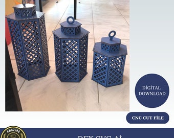 Laser cut wooden decorative lantern svg Glowforge candle holder svg Lampshade laser cut dxf file vector cnc template Nightlamps