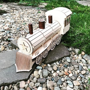 Archivo vectorial de locomotora constructor de madera de tren cortado por láser / Archivo de tren cortado por láser / Dxf Svg Ai Pdf / Descarga digital
