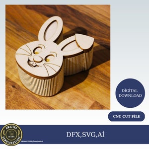 DXF, SVG-bestanden voor laser paasgeschenkdoos konijntje, flexibel multiplex, tandenfeedoos, Glowforge, materiaaldikte 3,2 mm (1/8 inch)
