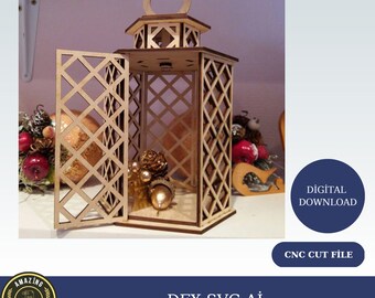 Laser cut candle holder  svg template Glowforge table lamp cnc vector Lantern laser dxf cut plan Instant download