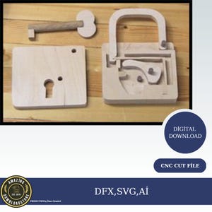 Lucchetto con meccanismo di bloccaggio, facile da montare, non servono viti e colla, file vettoriali Svg, Cdr, Ai, Pdf, Dxf per taglio laser