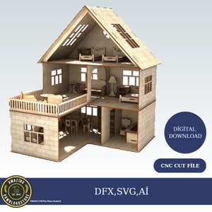 Laser cut house. house laser cut templates. File for cnc. Ai, Cdr, Svg, Eps,Dxf. wooden toy diy house cnc cut