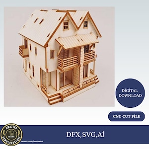 Laser geschnittenes Haus. Haus Laserschnitt Vorlagen. Datei für cnc. Ai, Cdr,Svg ,Dxf. Holzspielzeug diy haus cnc cut