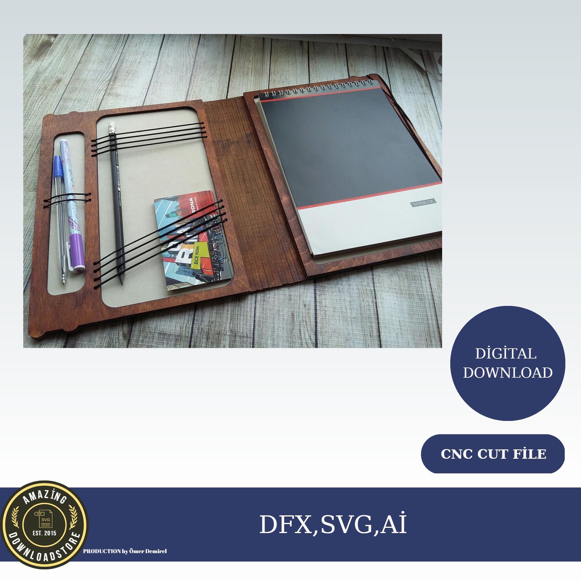 Laser cut file notepad cover cnc cut svg dxf pdf eps cdr files wall