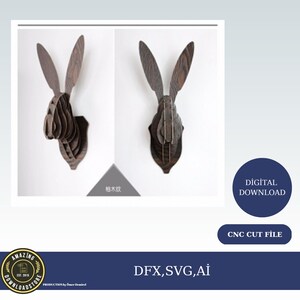 3D konijn hoofd decor SVG DXF CDR-bestanden-gelaagde Svg-bestanden voor Cricut, Lasergesneden dierlijke Svg 3D