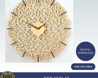 Reloj de pared decorativo. Archivos cortados con láser SVG, DXF, CDR, planos vectoriales, archivos Glowforge, descarga instantánea, archivo cnc, patrón cnc. #18