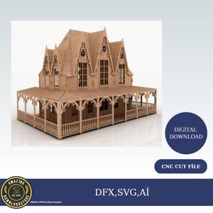 Laser geschnittenes Haus. Haus Laserschnitt Vorlagen. Datei für cnc. Ai, Cdr,Svg, ,Dxf. holzspielzeug diy haus cnc laser cut vorlage