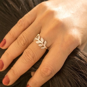 Adjustable Sterling Silver Leaf Branch Ring, Gold Leaf Open Ring, Rose Gold Vine Ring, Laurel Leaf Wrap Ring, Twig Branch Ring