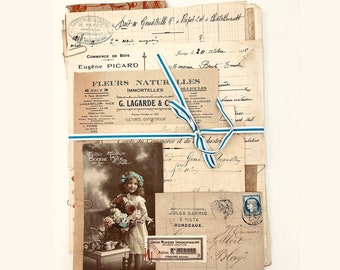 Antique ephemera collection. Mixed set of mostly french papers. Authentic and mysterious paper pack. Journaling, craft supplies, Calligraphy