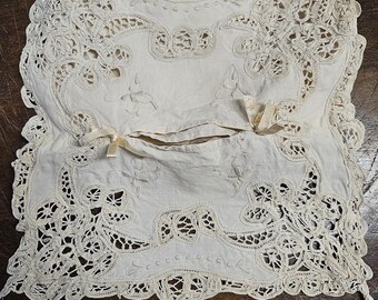 Vintage handmade box case. Early 20th century. Hand-embroidered beauty. Exquisite cotton bag. Antique charm.