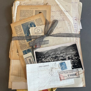 Conjunto de efímeras antiguas. Paquete de papel francés vintage mixto. Lote de 30 papeles. Suministros para diarios, manualidades y coleccionistas. Caligrafía.