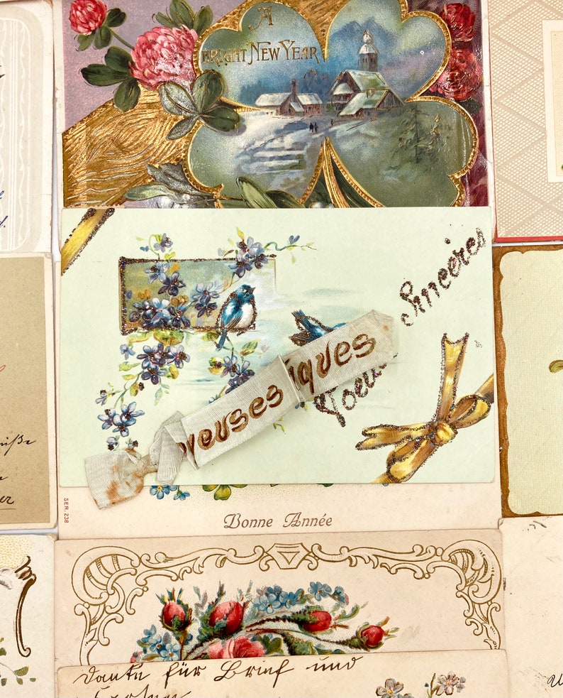 vintage french postcards bundle with decorative cut filigrees, antique calligraphy, gold embossing. early 20th. a must-have for collectors image 8