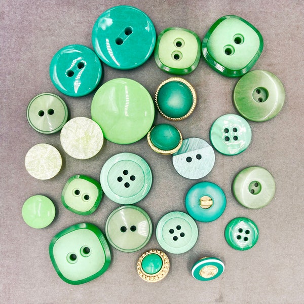 green and yellow vintage buttons lot. different style buttons. 10 retro buttons in greens range for embellish crafts. slow fashion buttons