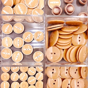 toffee vintage buttons lot. 1950s brown and creamy plastic buttons in old style. 10 different retro buttons for sewing craft embellishment