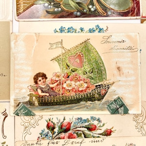 vintage french postcards bundle with decorative cut filigrees, antique calligraphy, gold embossing. early 20th. a must-have for collectors image 10