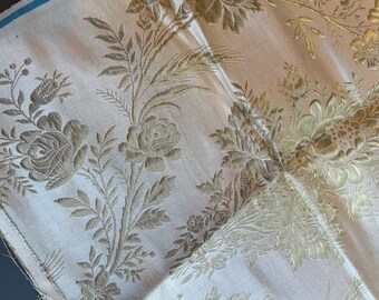 Vintage cotton tapestry fabric. elegant silk thread embroidery. early 20th century. perfect for purse and cushion craft. antique charm