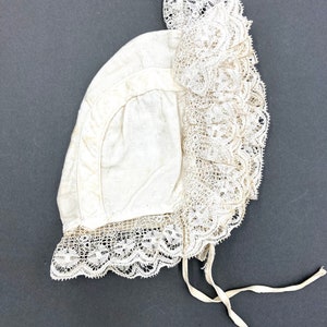 Handmade Cotton Baby Cap: Vintage Baptism Bonnet with Exquisite Lace Accents. Perfect for Fashion Collectors or doll makers. french antique