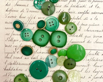 green and yellow antique buttons lot. different style buttons. 20 retro buttons for embellish crafts, junk journal. slow fashion buttons