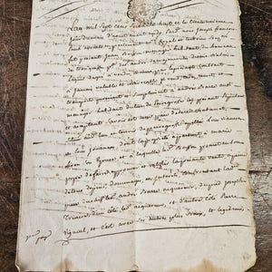 Antiguo documento manuscrito francés de 1768. 2 páginas. Siglo XIX. Hermosa caligrafía. Papel de algodón. Encanto vintage.