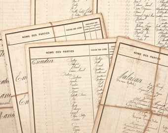 vintage ephemera hand written manuscript. french old calligraphy. notarial acts registration. pack of 6 pages from 1800. both sides written.