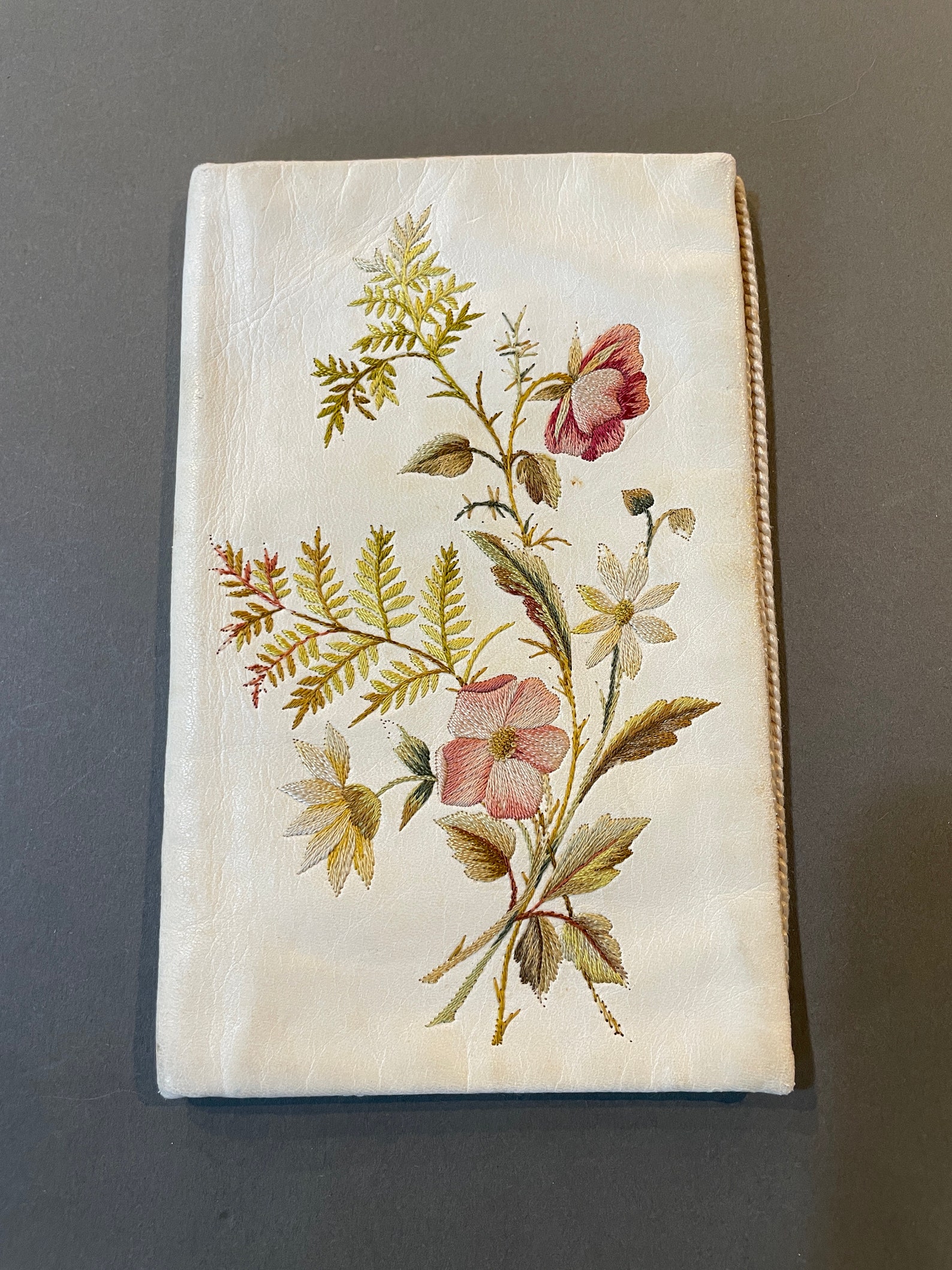 Antique Handmade Leather Folder. Hand-embroided Floral Motifs. Silk ...