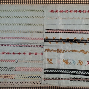 Antique Embroidery Stitch Sampler. 1900s. turquoise green silk with silk thread and Velvet pattern designs. antique fashion design decor
