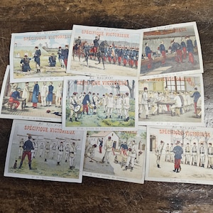 Antieke Franse verzamelkaarten. Complete collectie van 25 stuks. "Le Specifique Victorieux". Begin 20e eeuw. kortstondig. Vintage bedel