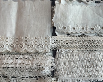 Kit de lacets éphémères français antiques. début du 20e siècle. Broderie de Valenciennes. parfait pour le journal indésirable, le collage, la couture et la fabrication de poupées.