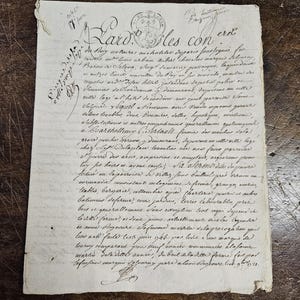 Antiek Frans handgeschreven notarieel document uit 1721. 4 pagina's. Begin 18e eeuw. Mooie kalligrafie. Katoenpapier. Vintage bedel