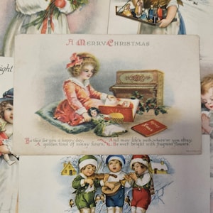 Cartoline natalizie squisite di Ellen Clapsaddle senza autografo. Confezione da 6 cartoline originali. Inizio del XX secolo. Edizione: Wolf Artist.