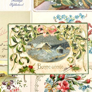 vintage french postcards bundle with decorative cut filigrees, antique calligraphy, gold embossing. early 20th. a must-have for collectors image 5