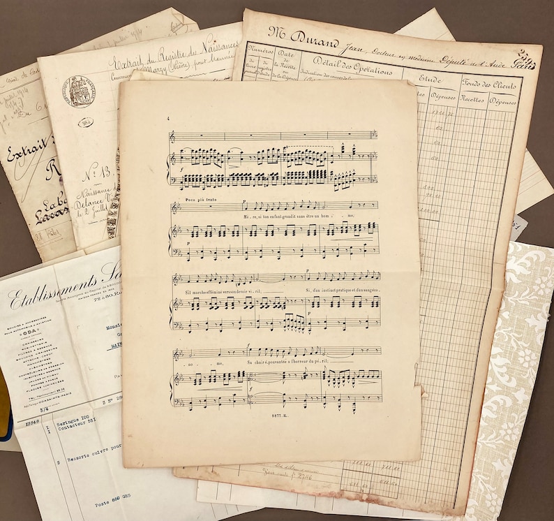 May include: A vintage sheet music page with musical notes and lyrics in black ink on a cream-colored paper. The title of the song is "M. Durand" and the lyrics include "Si marcher lentement vous est..." and "Son chant s'&eacute;l&eacute;va &agrave; l'honneur du ciel..."