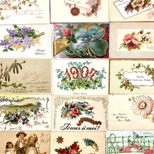 vintage french postcards bundle with decorative cut filigrees, antique calligraphy, gold embossing. early 20th. a must-have for collectors image 2