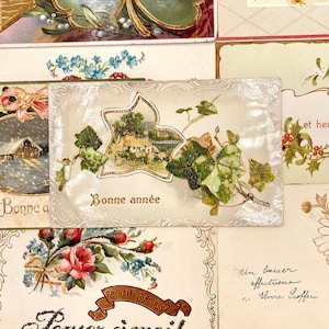 vintage french postcards bundle with decorative cut filigrees, antique calligraphy, gold embossing. early 20th. a must-have for collectors image 3