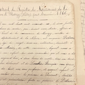 May include: A handwritten document in French, dated July 1866, records the birth of a baby boy named Vincent. The document details the parents' names, ages, and occupations, as well as the location of the birth.