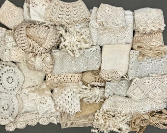 antique french lace lot: delicate trim, embroidered Mesh, valenciennes, bobbin Lace, crochet. Vintage Bulk Lace. Antique Wholesale Lace